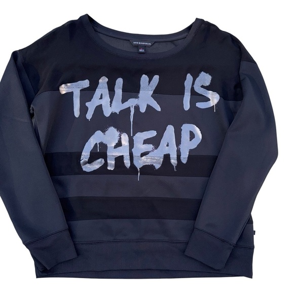 Rock & Republic Women’s ”Talk is cheap” SZ Medium Black Sheer Jersey Shirt - Picture 2 of 6